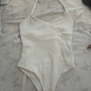 Forever 21 Kids Cream Ribbed Bodysuit
